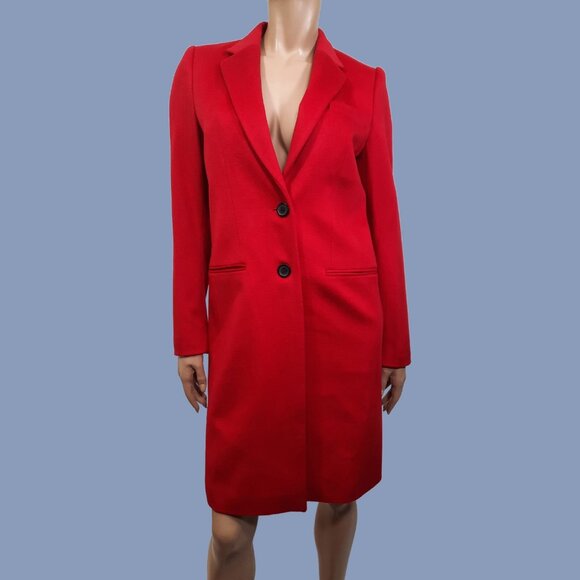 Joseph Red Wool Long Coat single Breasted Size EUR 40 US 8 Knee Length France - Picture 1 of 15